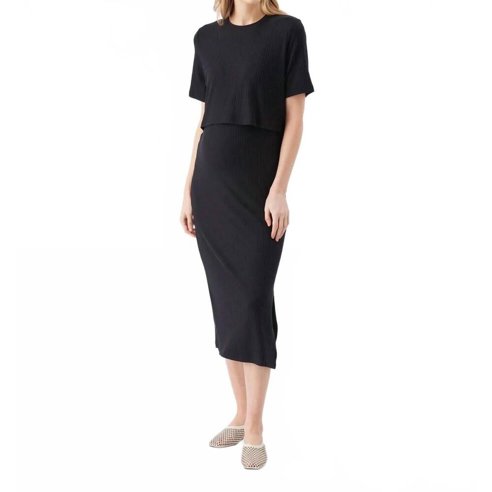 NEW RIPE ivy rib nursing dress in black